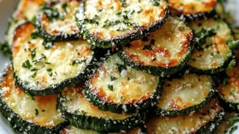 Crispy garlic parmesan roasted zucchini on a plate