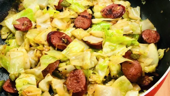 Keto Fried Sausage Cabbage