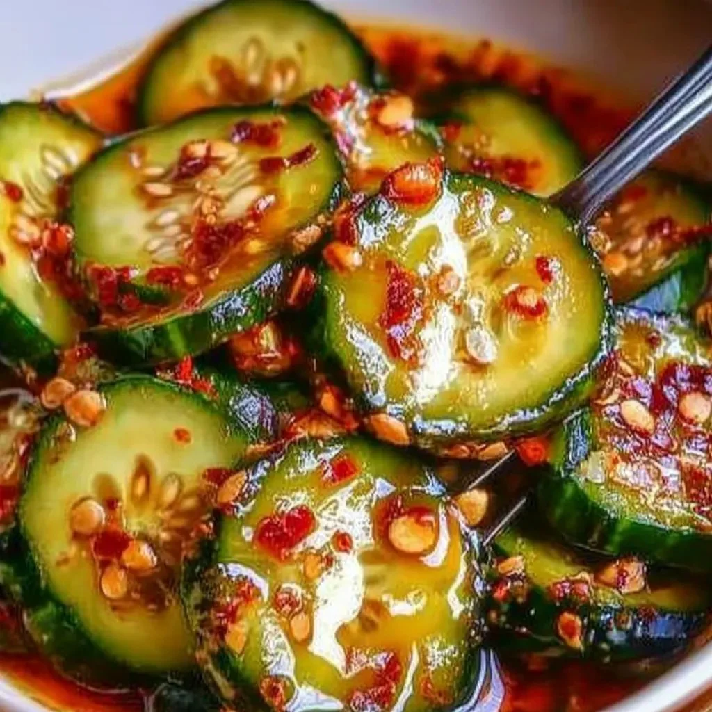 Delicious Korean cucumber salad served in a bowl with fresh ingredients.