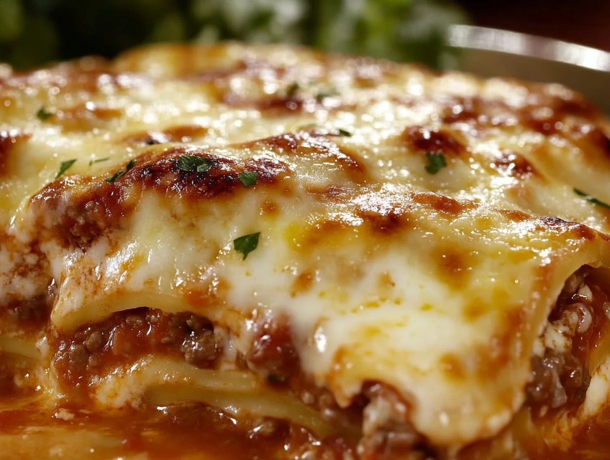 Maggiano's style lasagna with layers of pasta, meat, and cheese