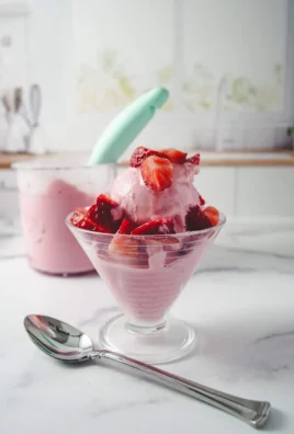 Creamy strawberry ice cream made with Ninja Ceami and Fairlife Milk.