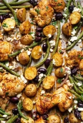 One-Pan Mediterranean Chicken with colorful vegetables and herbs