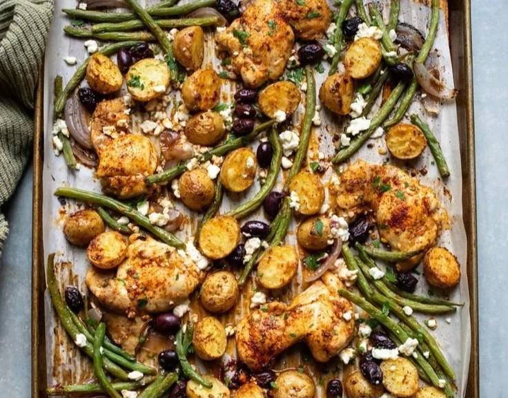 One-Pan Mediterranean Chicken with colorful vegetables and herbs