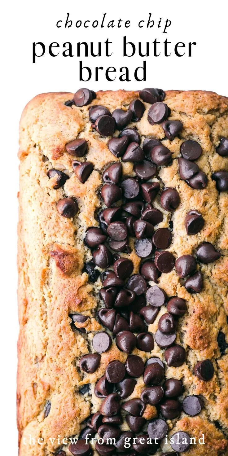 Delicious homemade Peanut Butter Chocolate Chip Bread fresh out of the oven