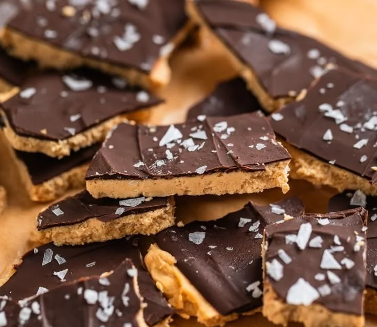 Peanut Butter Chocolate Greek Yogurt Bark garnished with toppings