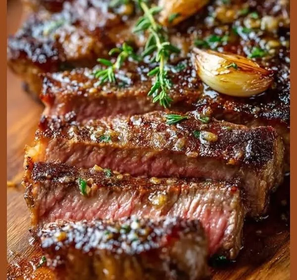 Juicy ribeye steak cooked to perfection, showcasing its marbling and texture