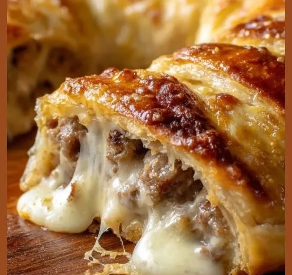 Sausage and cheese crescent ring baked to golden perfection