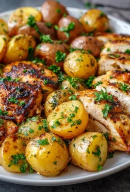 Sheet pan of lemon balsamic chicken and potatoes, easy recipe for dinner