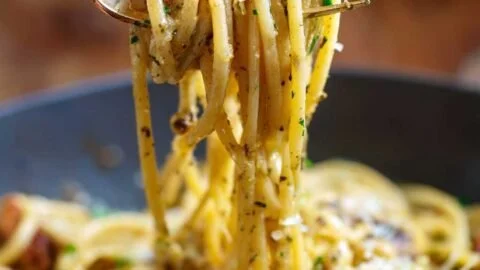 Delicious garlic butter chicken pasta served in a bowl, ready for a quick dinner.