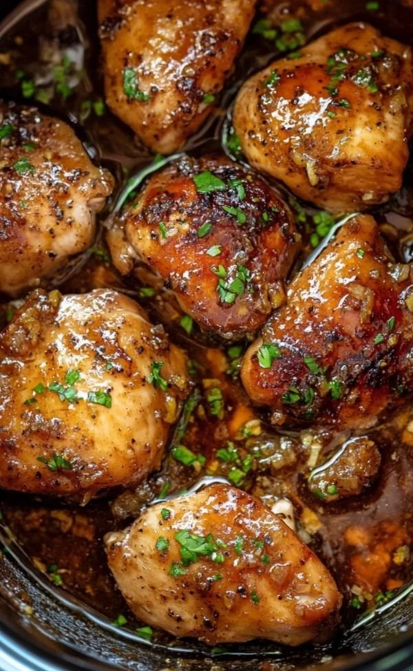 Slow cooker brown sugar garlic chicken served with vegetables on a plate