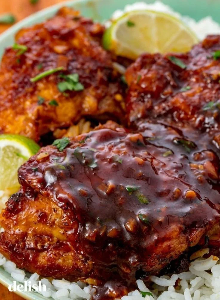 Delicious slow-cooked chicken thighs served with vegetables