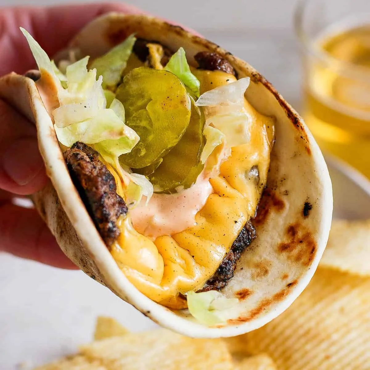 Delicious smash burger taco with creamy burger sauce recipe